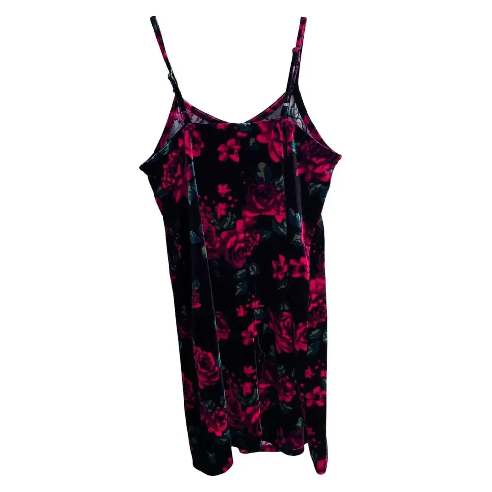 Art Class Girls Velvet Floral Slip Dress Black Red Roses Adjustable L 10/12